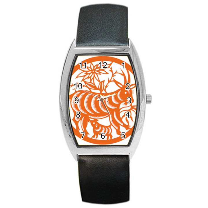 Chinese Zodiac Goat Star Orange Barrel Style Metal Watch