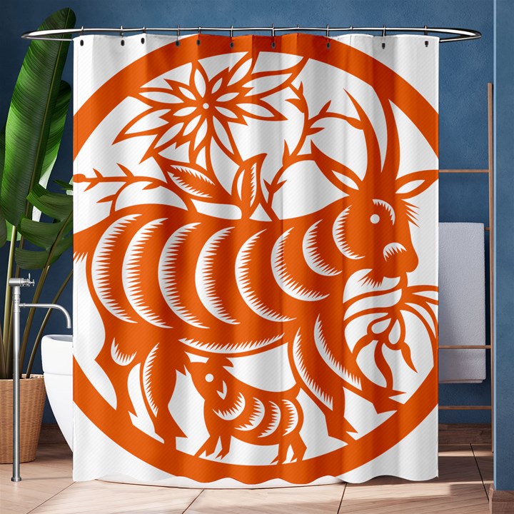 Chinese Zodiac Goat Star Orange Shower Curtain 60  x 72  (Medium) 