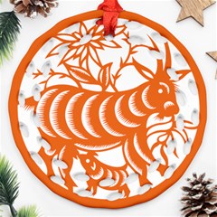 Chinese Zodiac Goat Star Orange Ornament (round Filigree) by Mariart