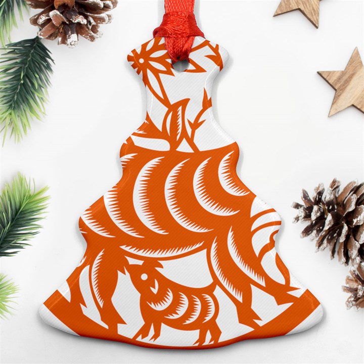 Chinese Zodiac Goat Star Orange Christmas Tree Ornament (Two Sides)