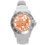 Chinese Zodiac Goat Star Orange Round Plastic Sport Watch (L) Front