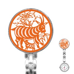 Chinese Zodiac Goat Star Orange Stainless Steel Nurses Watch by Mariart