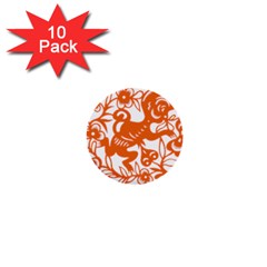 Chinese Zodiac Horoscope Monkey Star Orange 1  Mini Buttons (10 Pack)  by Mariart