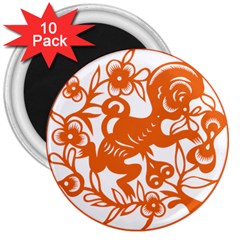 Chinese Zodiac Horoscope Monkey Star Orange 3  Magnets (10 Pack)  by Mariart