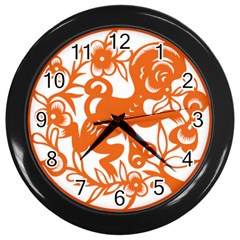 Chinese Zodiac Horoscope Monkey Star Orange Wall Clocks (black) by Mariart