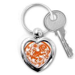 Chinese Zodiac Horoscope Monkey Star Orange Key Chains (heart)  by Mariart