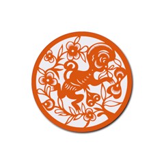 Chinese Zodiac Horoscope Monkey Star Orange Rubber Coaster (round)  by Mariart