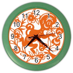 Chinese Zodiac Horoscope Monkey Star Orange Color Wall Clocks by Mariart