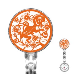 Chinese Zodiac Horoscope Monkey Star Orange Stainless Steel Nurses Watch by Mariart