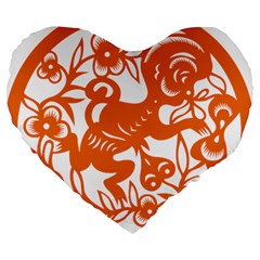 Chinese Zodiac Horoscope Monkey Star Orange Large 19  Premium Flano Heart Shape Cushions by Mariart