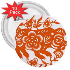 Chinese Zodiac Horoscope Pig Star Orange 3  Buttons (10 Pack)  by Mariart