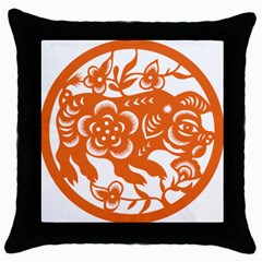 Chinese Zodiac Horoscope Pig Star Orange Throw Pillow Case (black) by Mariart