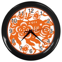 Chinese Zodiac Horoscope Pig Star Orange Wall Clocks (black) by Mariart