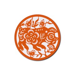 Chinese Zodiac Horoscope Pig Star Orange Rubber Coaster (round)  by Mariart