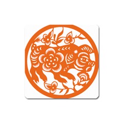 Chinese Zodiac Horoscope Pig Star Orange Square Magnet by Mariart