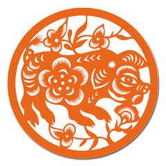 Chinese Zodiac Horoscope Pig Star Orange Magnet 5  (round) by Mariart