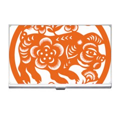 Chinese Zodiac Horoscope Pig Star Orange Business Card Holders by Mariart