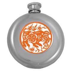 Chinese Zodiac Horoscope Pig Star Orange Round Hip Flask (5 Oz) by Mariart