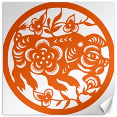 Chinese Zodiac Horoscope Pig Star Orange Canvas 12  X 12   by Mariart