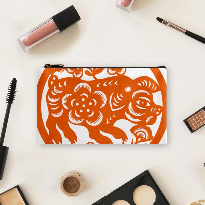 Chinese Zodiac Horoscope Pig Star Orange Cosmetic Bag (Small) 