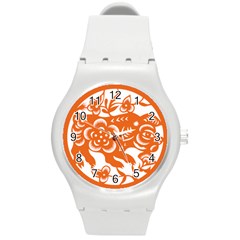 Chinese Zodiac Horoscope Pig Star Orange Round Plastic Sport Watch (m) by Mariart