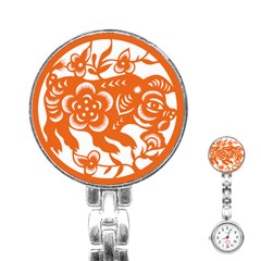 Chinese Zodiac Horoscope Pig Star Orange Stainless Steel Nurses Watch by Mariart