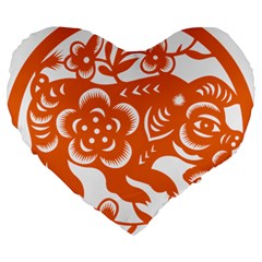 Chinese Zodiac Horoscope Pig Star Orange Large 19  Premium Flano Heart Shape Cushions by Mariart