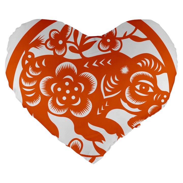 Chinese Zodiac Horoscope Pig Star Orange Large 19  Premium Flano Heart Shape Cushions