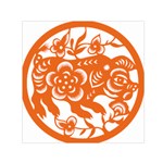 Chinese Zodiac Horoscope Pig Star Orange Small Satin Scarf (Square) Front