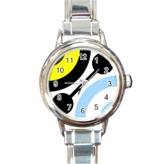 Circle Line Chevron Wave Black Blue Yellow Gray White Round Italian Charm Watch