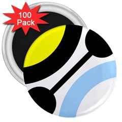 Circle Line Chevron Wave Black Blue Yellow Gray White 3  Magnets (100 Pack)