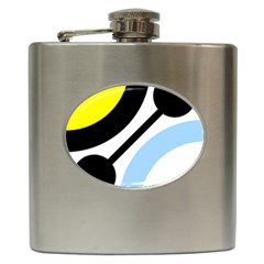 Circle Line Chevron Wave Black Blue Yellow Gray White Hip Flask (6 Oz)