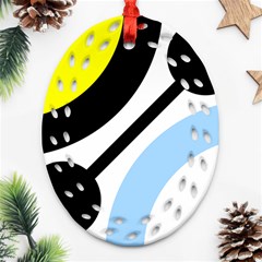 Circle Line Chevron Wave Black Blue Yellow Gray White Oval Filigree Ornament (two Sides)