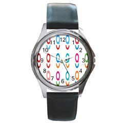 Circle Polka Bubbles Red Blue Green Blur Pink Orange Round Metal Watch by Mariart