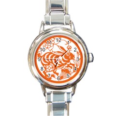 Chinese Zodiac Horoscope Rabbit Star Orange Round Italian Charm Watch