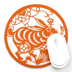 Chinese Zodiac Horoscope Rabbit Star Orange Round Mousepads