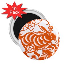 Chinese Zodiac Horoscope Rabbit Star Orange 2 25  Magnets (10 Pack) 