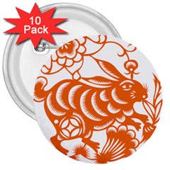 Chinese Zodiac Horoscope Rabbit Star Orange 3  Buttons (10 Pack)  by Mariart