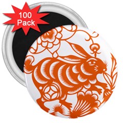 Chinese Zodiac Horoscope Rabbit Star Orange 3  Magnets (100 Pack)