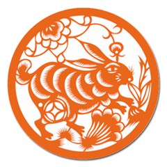 Chinese Zodiac Horoscope Rabbit Star Orange Magnet 5  (round) by Mariart