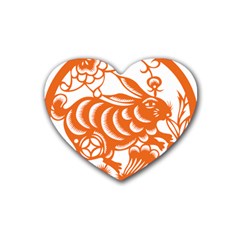 Chinese Zodiac Horoscope Rabbit Star Orange Rubber Coaster (Heart) 