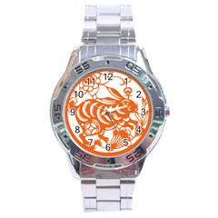 Chinese Zodiac Horoscope Rabbit Star Orange Stainless Steel Analogue Watch by Mariart