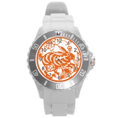 Chinese Zodiac Horoscope Rabbit Star Orange Round Plastic Sport Watch (l) by Mariart