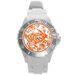 Chinese Zodiac Horoscope Rabbit Star Orange Round Plastic Sport Watch (L) Front