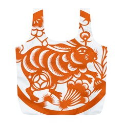 Chinese Zodiac Horoscope Rabbit Star Orange Full Print Recycle Bags (L) 