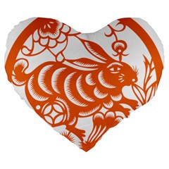 Chinese Zodiac Horoscope Rabbit Star Orange Large 19  Premium Flano Heart Shape Cushions