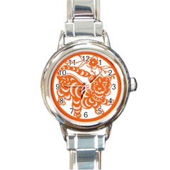 Chinese Zodiac Signs Tiger Star Orangehoroscope Round Italian Charm Watch