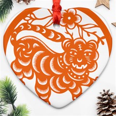 Chinese Zodiac Signs Tiger Star Orangehoroscope Ornament (heart) by Mariart