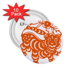 Chinese Zodiac Signs Tiger Star Orangehoroscope 2 25  Buttons (10 Pack)  by Mariart