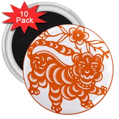 Chinese Zodiac Signs Tiger Star Orangehoroscope 3  Magnets (10 Pack)  by Mariart